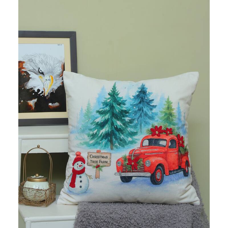 Vibhsa Alpine Holiday Christmas Tree Farm Red Truck Pillow, 20" x 20"