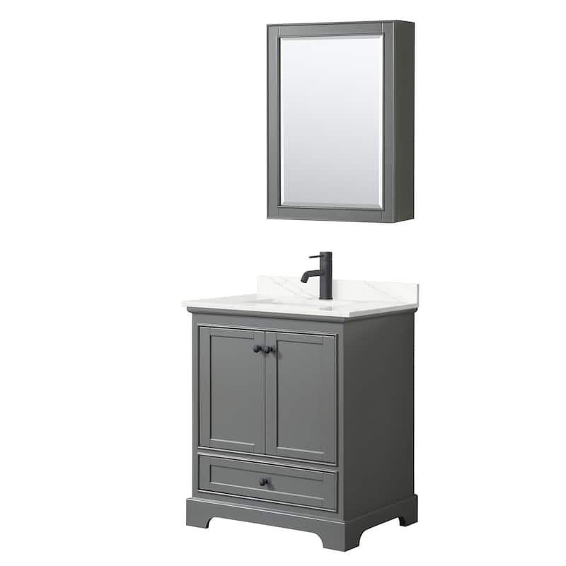 Wyndham Collection WCS202030S-QTZ-UNSMED Deborah 30" Free Standing - Dark Gray / Giotto Quartz Top / Matte Black