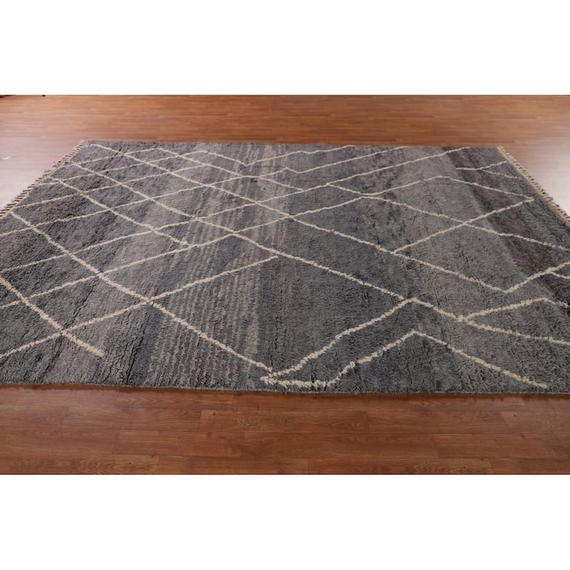 Plush Moroccan Area Rug Hand-Knotted Oriental Wool Carpet - 7'10" x 10'11"