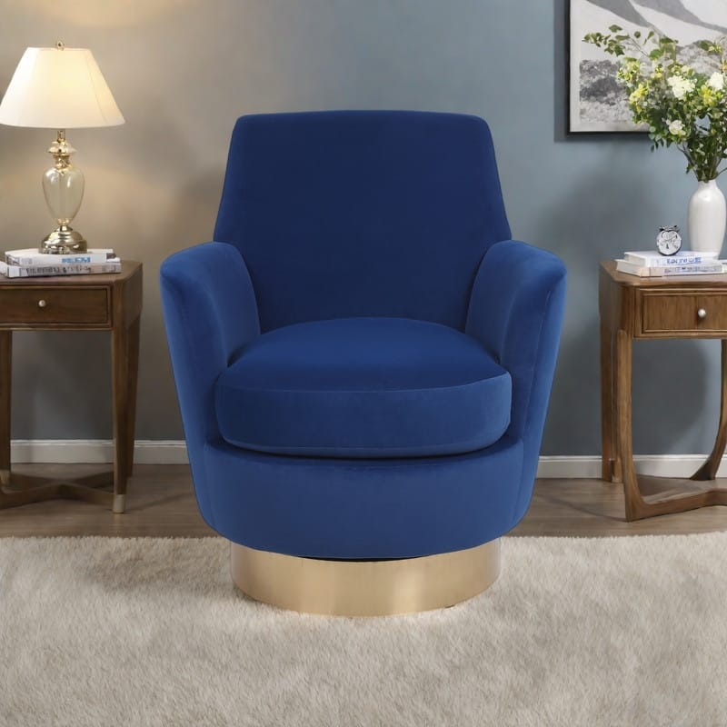 Velvet Swivel Barrel Chair with Gold Stainless Steel Base, High-Density Foam and 360° Rotation