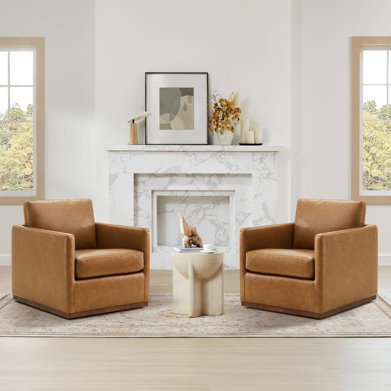 Spruce & Spring Modern Swivel Accent Chair with Wooden Base