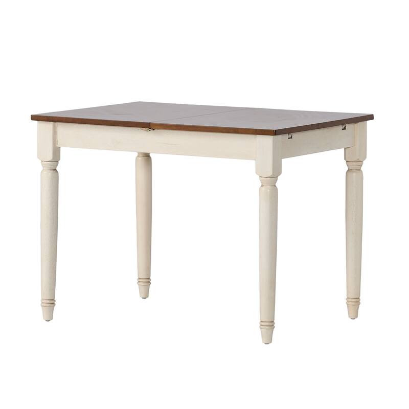 Jeby Dining Table, 39-50 Inch Brown Expandable Leaf, Turned Ivory Legs