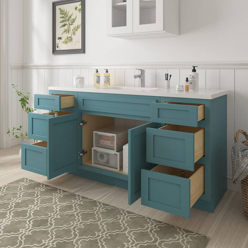 Vanity Art 60" Oak Freestanding Bathroom Vanity Cabinet without Top