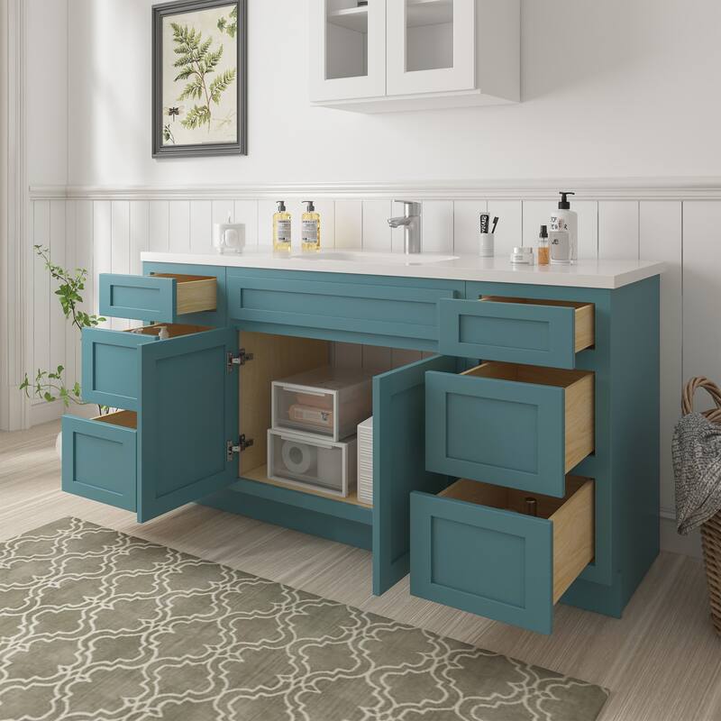 Vanity Art 66" Oak Freestanding Bathroom Vanity Cabinet without Top