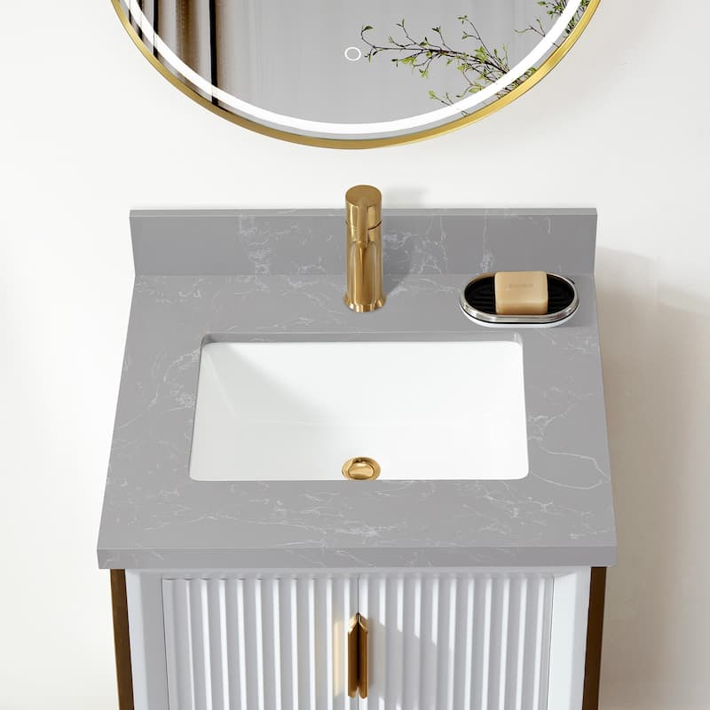 Malaga Composite Stone Vanity Top with White Rectangular Sink