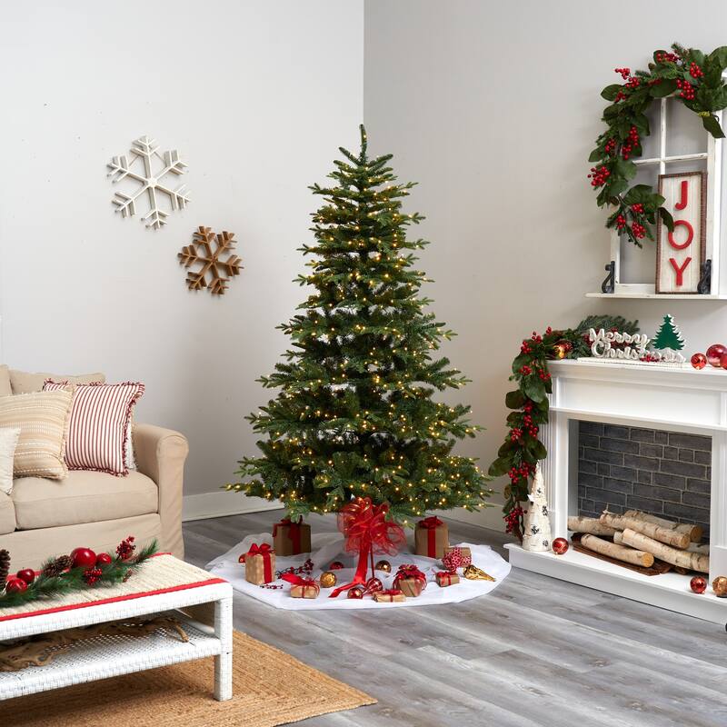 7ft. Spruce Artificial Christmas Tree with 650 Warm White LED Lights & 1575 Branches - Bright Seasonal Holiday X-Mas Glow