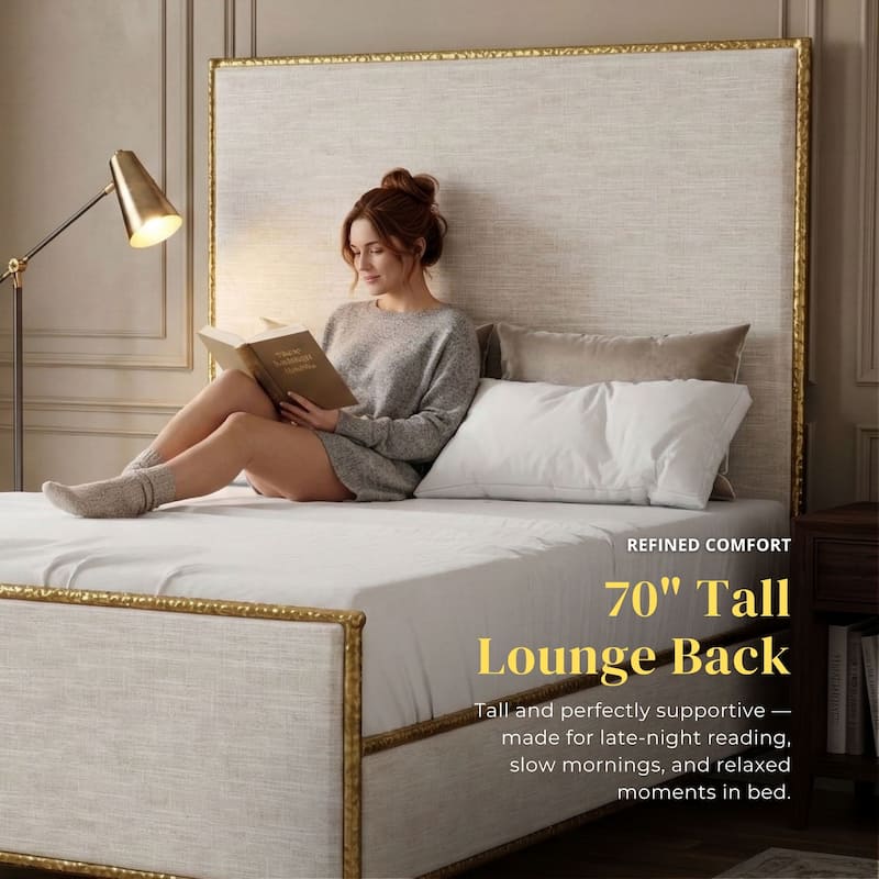 Furniture of America Zayen Modern 2-Piece Upholstered Queen Size Hammered Metal Platform Bedroom Set with Nightstand