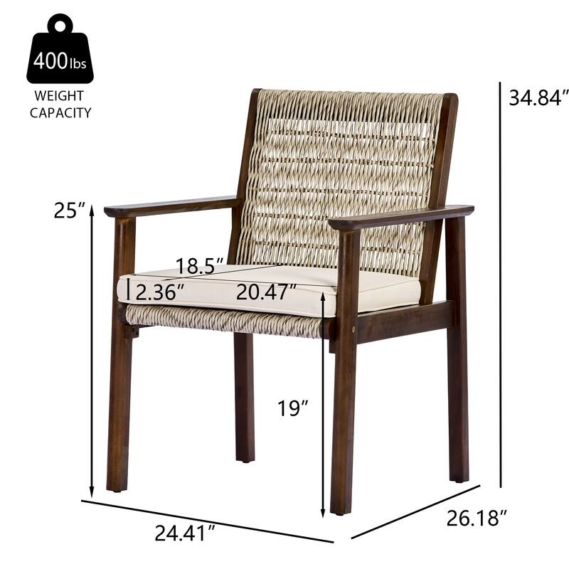 Christopher Knight Home - Outdoor Acacia Wood Dining Arm Chair with Wicker Back and Waterproof Cushions