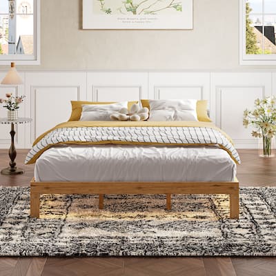 Mieres Classic Wood Platform Queen Bed Frame with Slat Support, Foundation Bed Frame with Storage Space Under Bed
