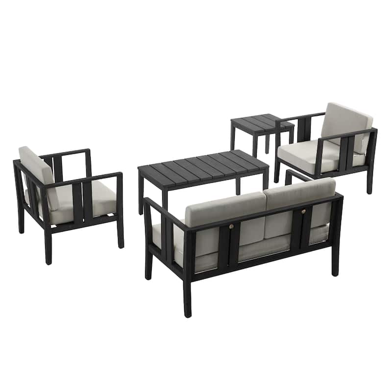 5-Piece Teak Wood Outdoor Conversation Set