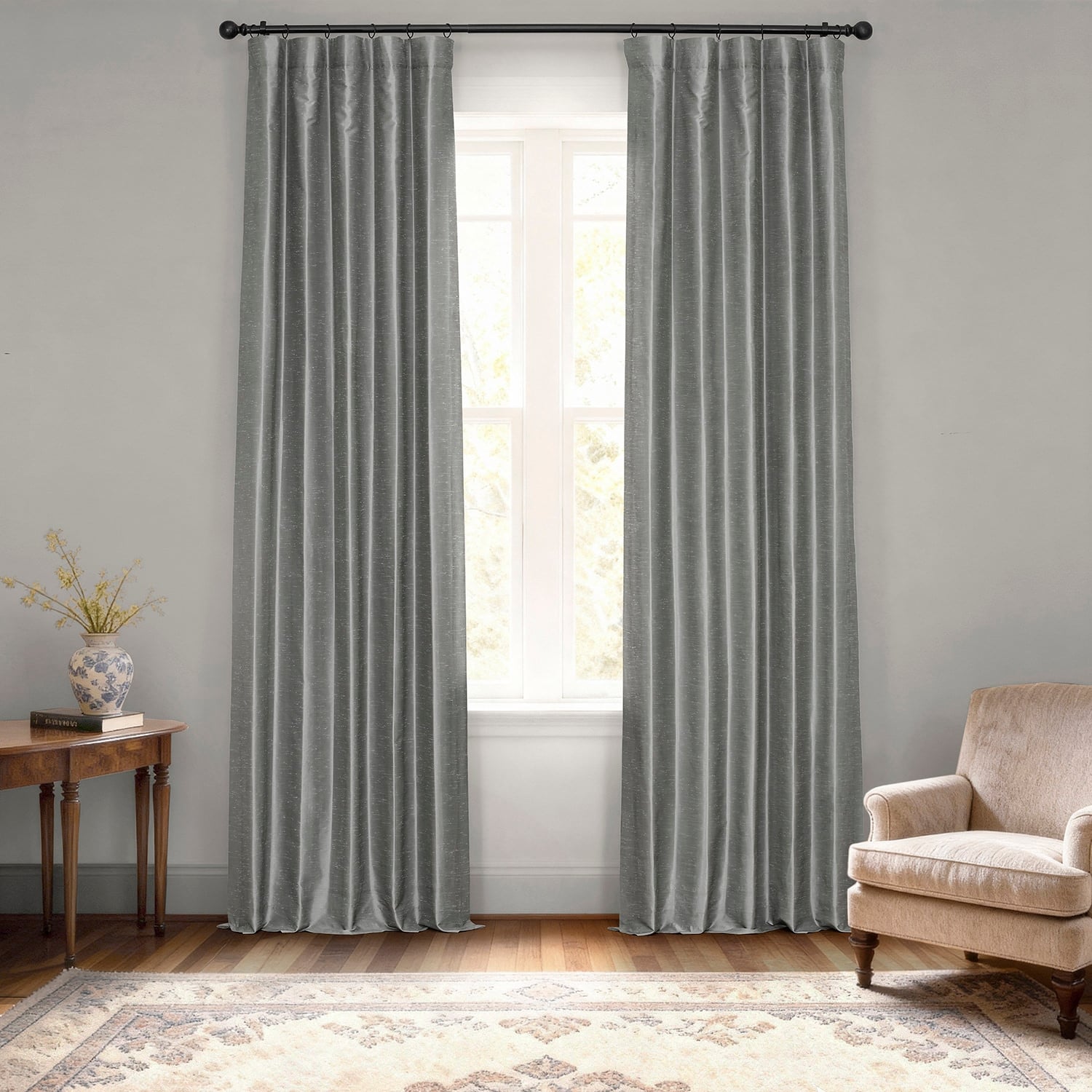 Exclusive Fabric Storm Grey Faux Textured Dupioni Silk Curtains (1 Panel)
