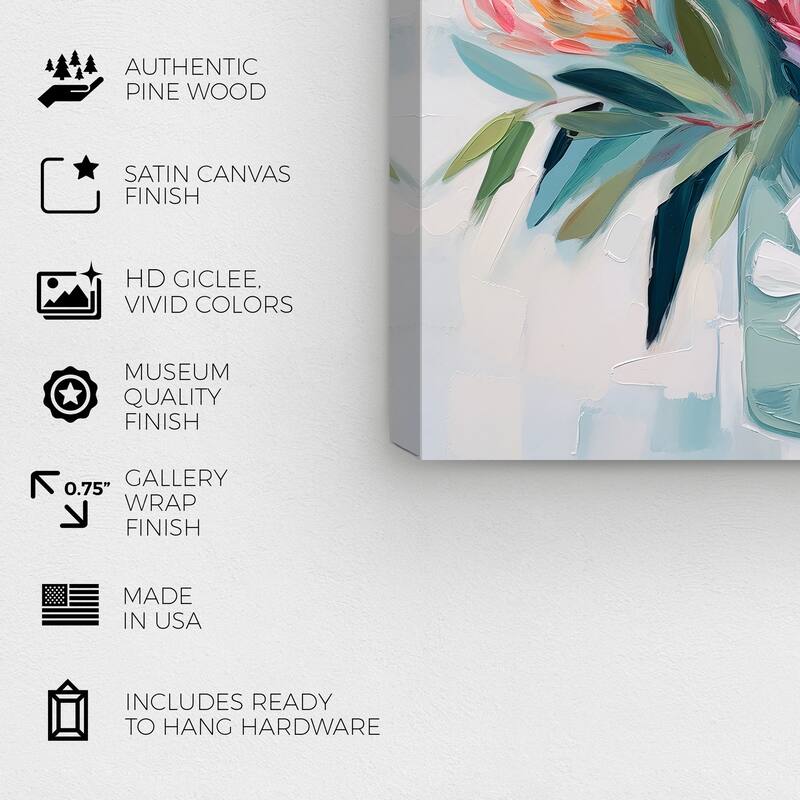 Wynwood Studio Canvas Floral and Botanical Flowers in Teal Blue and Teal Cabin & Lodge Wall Art Canvas Print
