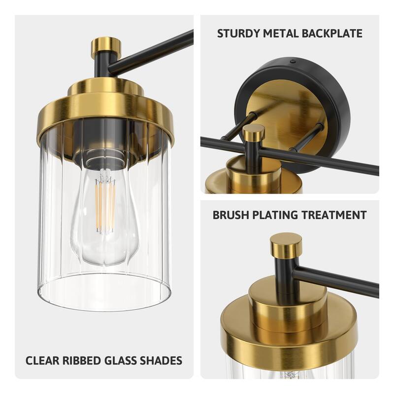 Modern Dimmable Vanity Light with Clear Ribbed Glass Shades E26 Sockets