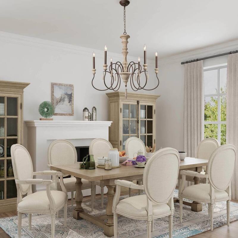 The Gray Barn Farmhouse 6-Light Wood Chandelier French Country Classic Ceiling Light