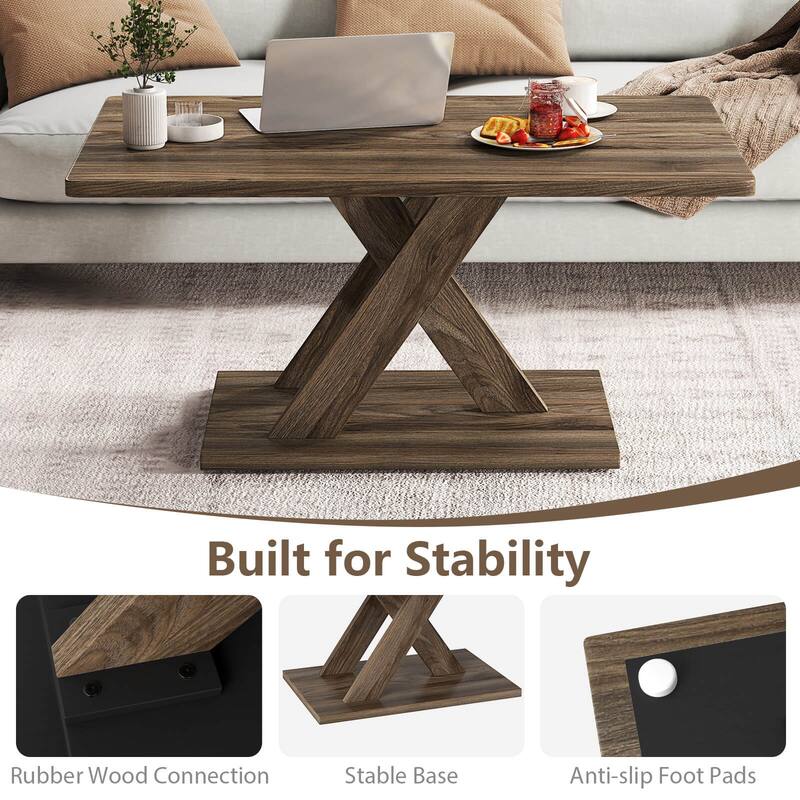 Costway 37.5” Coffee Table with Stable Base & Rubber Wood Connection - See Details