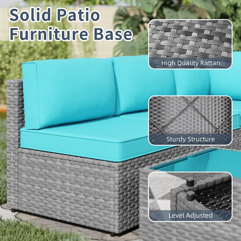 Outdoor 5-Piece Wicker Sectional Sofa Set with Table