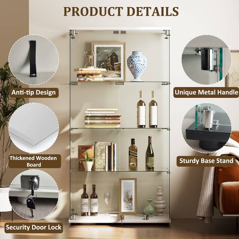 4-Shelf Glass Display Cabinet with Lock, 64"H Freestanding Curio Display Showcase for Collectibles