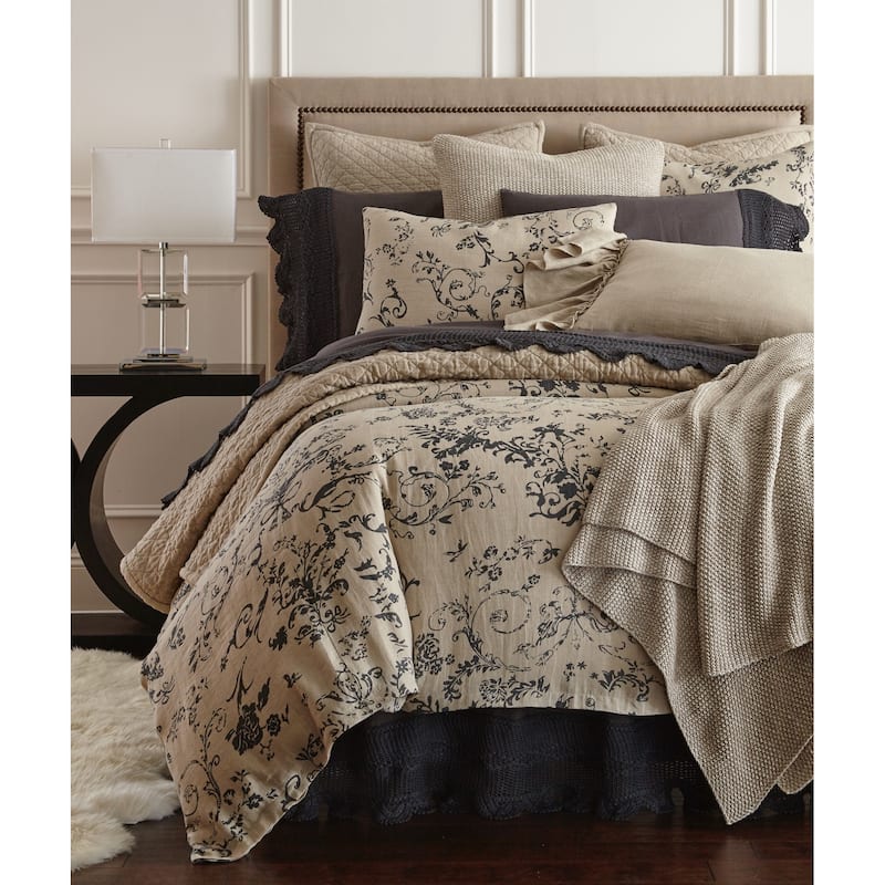 Eveline Linen Steel Blue Crochet Bed Skirt, King
