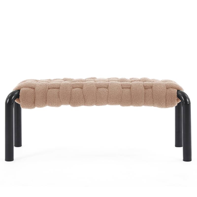 Christopher Knight Home - Teddy Braided Upholstered Bench with Black Metal Legs End-of-Bed Seating