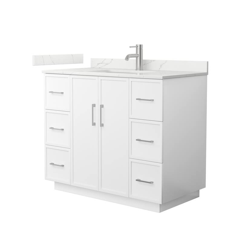 Wyndham Collection WCH7474-42S-QTZ-UNSMXX Elan TK 42" Free Standing - White / Giotto Quartz Top / Brushed Nickel