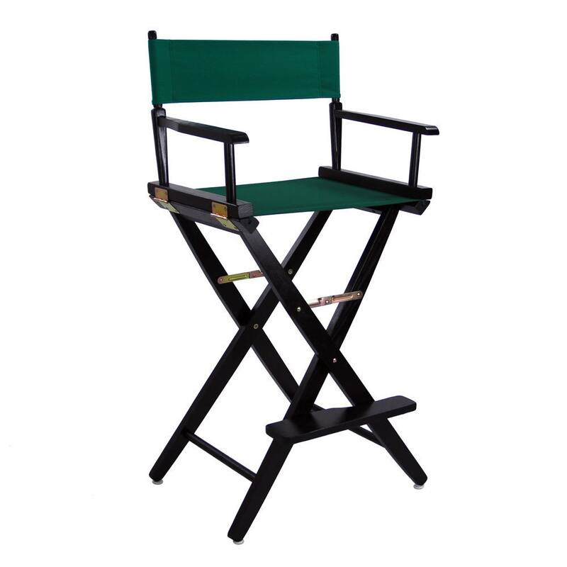American Trails Extra-Wide 30-inch Premium American Oak Bar-Height Directors Chair - black frame/ hunter green canvas