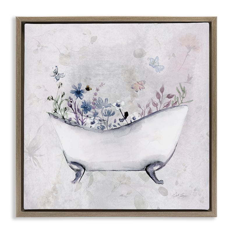 Stupell Delicate Bath with Botanics Framed Floater Canvas Wall Art Design By Stella Chang - 18 x 18 - Brown
