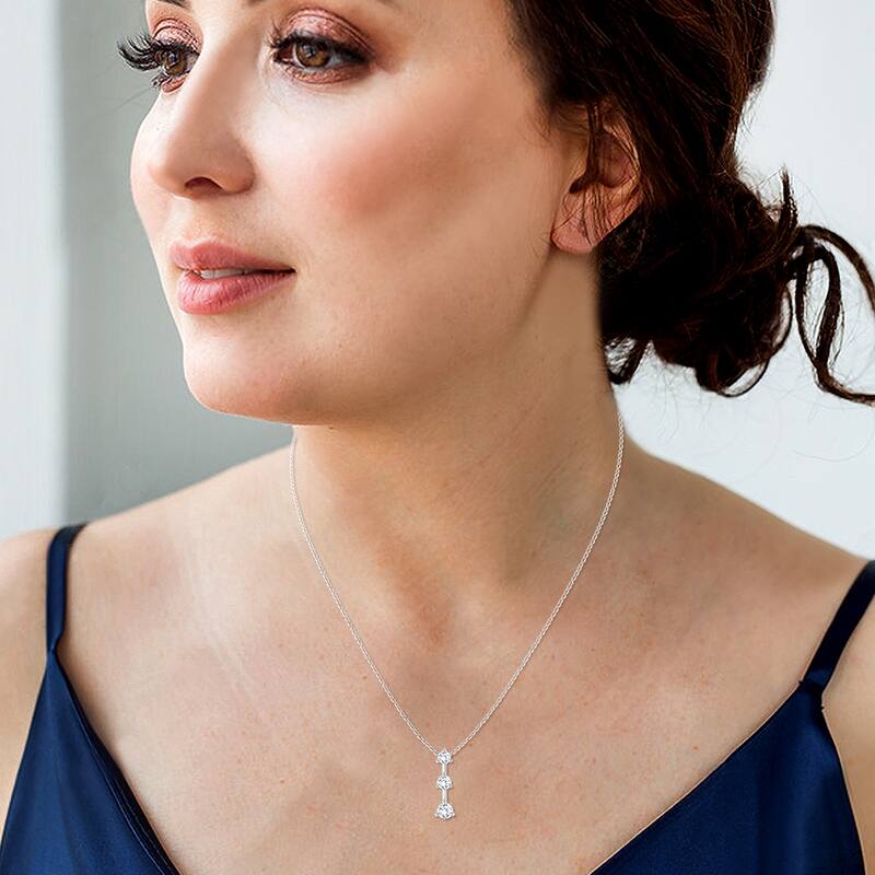 Marquee 14k White Gold 1ct TDW Diamond 3-stone Drop Pendant