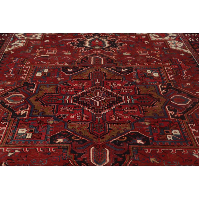 Hand Knotted Oriental 100% Wool Carpet Traditional Medallion Red Heriz Area Rug - 11' 0'' X 8' 2''