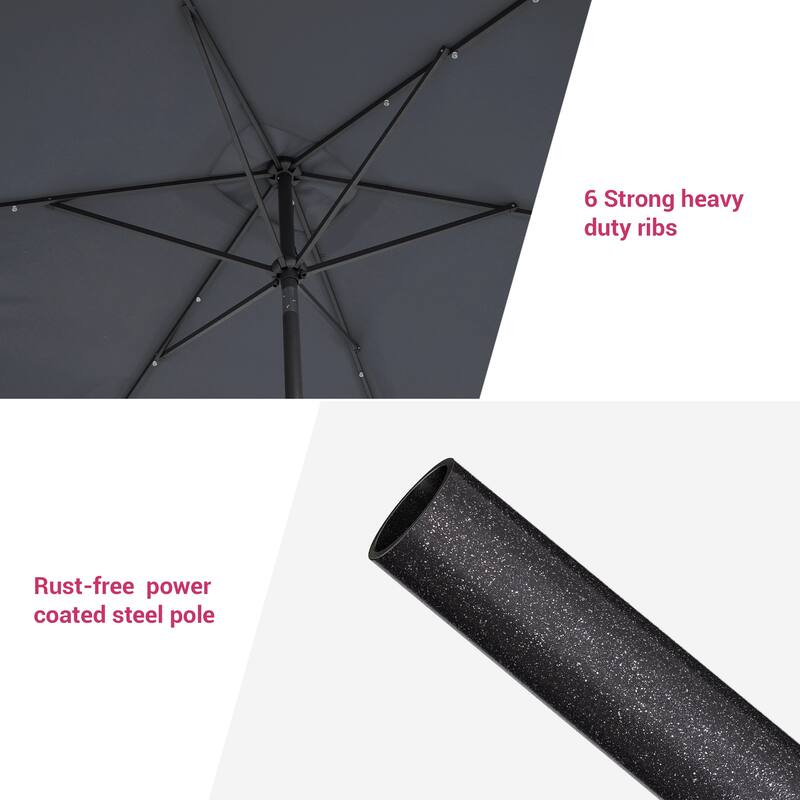 Bonosuki 10 x 6.5ft LED Patio Rectangular Umbrella Outdoor Market Umbrella Aluminium/Steel with Tilt and Crank