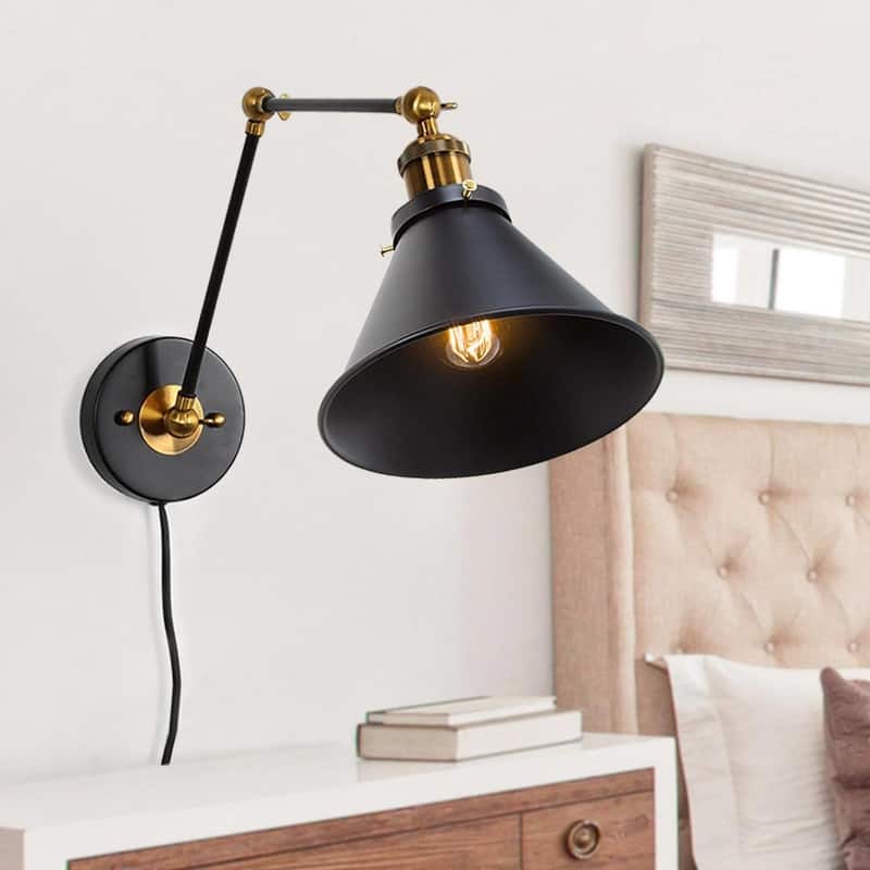 Modern Farmhouse 1-Light Black Swing Arm Wall Sconces Lights Lamp for Bedroom