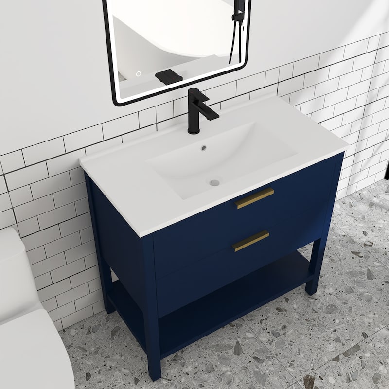 Plywood Freestanding Bathroom Vanity Set with Integrated Sink