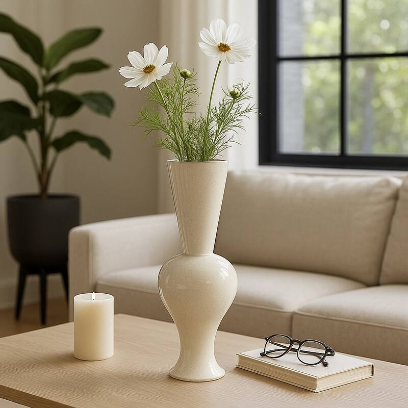 Stoneware Decorative Vase Oversized Tall Flower Sculptural Pedestal - 9.75" x 9.75" x 28"