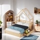 preview thumbnail 9 of 14, Wood Queen Size House Shaped Platform Bed with 2-Drawers and Guardrail, White Natural