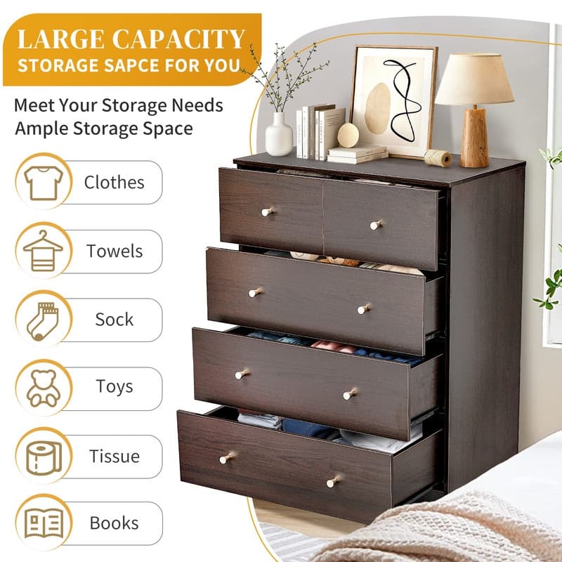 5-Drawer Dresser For Bedroom And Chest Of Drawers With Sturdy Construction Wood Storage Organizer For Closet