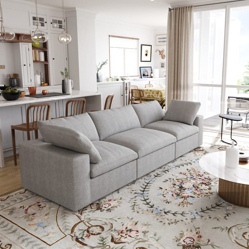 Upholstered Custom Sectional Sofa 3-Seat Couch - Grey