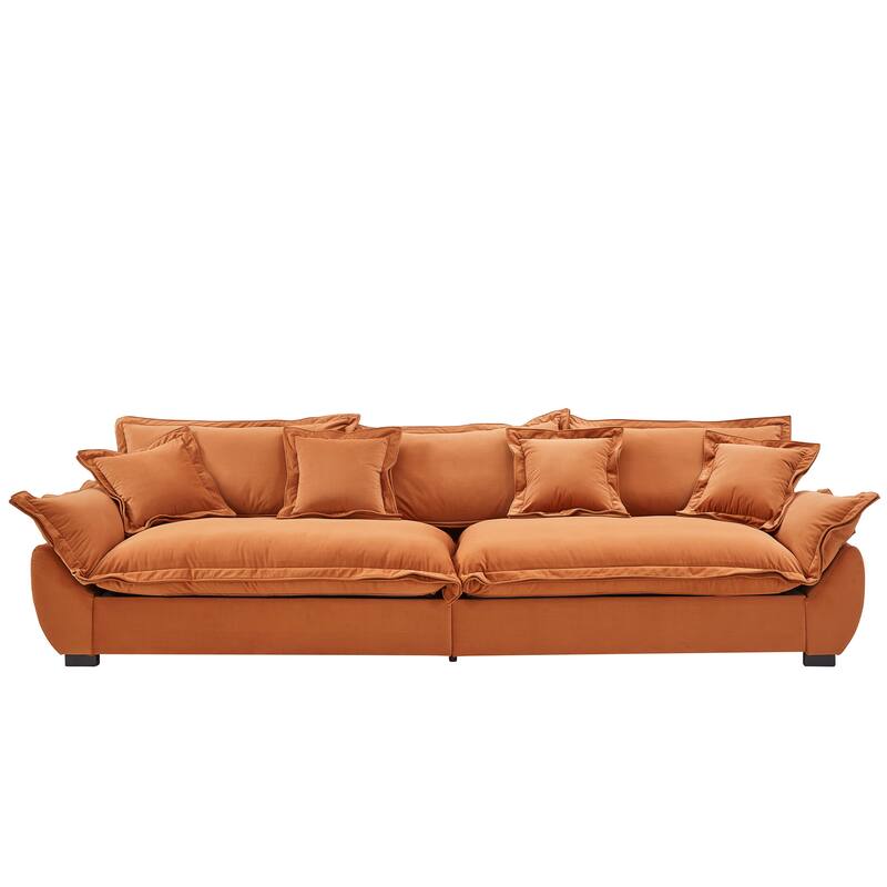 Modular Spacious Deep Seating Velvet Sofa with Storage, Removable Cushion Covers, Pillow Top Arms, Solid Wood Frame and Pillows