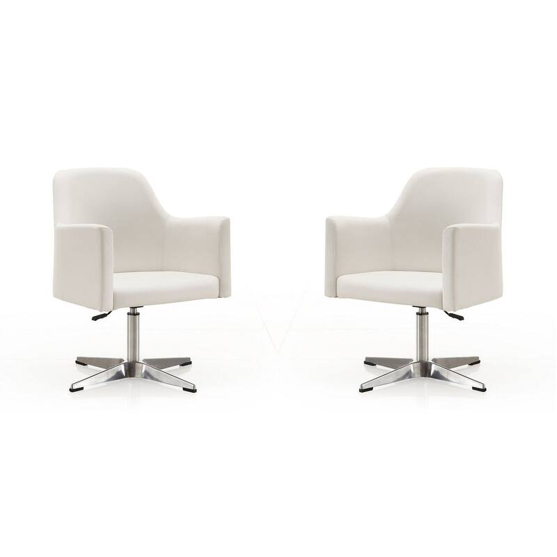 Manhattan Comfort Pelo Chrome Faux Leather Adjustable Height Swivel Accent Chair (Set of 2) - White