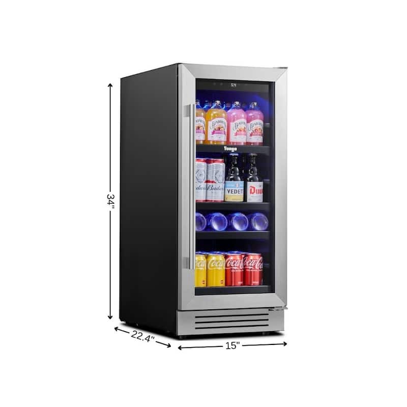 HomeRoots 34" X 15" Silver and Black Stainless Steel Single Compartment Can Beverage Refrigerator