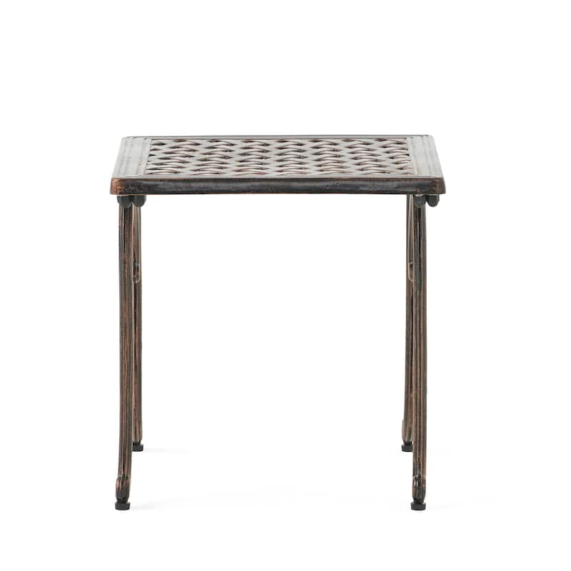 Roomfitters Cast Aluminum Outdoor Side Table Set of 2, Weather Resistant Patio Accent Tables with Lattice Design, Bronze