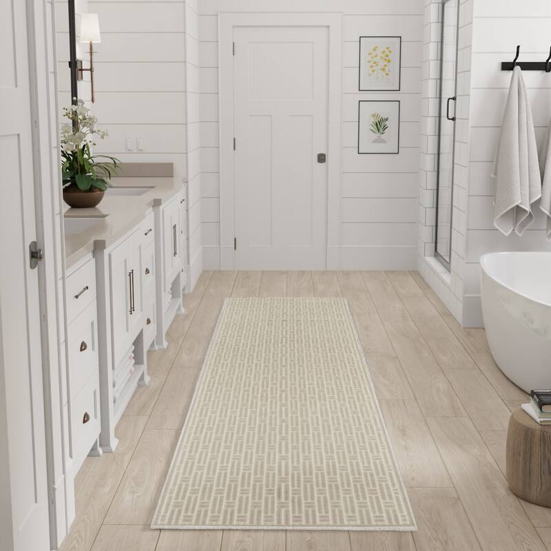 Nourison Washable Charm Indoor only Modern Geometric Area Rug - Silver/Ivory - 2'2" x 10'