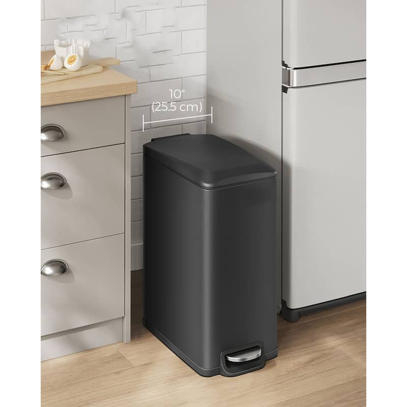 Slim Stainless-Steel Trash Can 12.7 Gallon with Soft Close Lid and Removable Inner Bucket Pedal Control