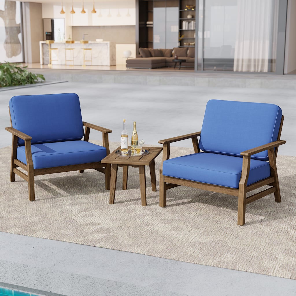 2 Set Outdoor Patio Acacia Wood Arm Chair With Cushion