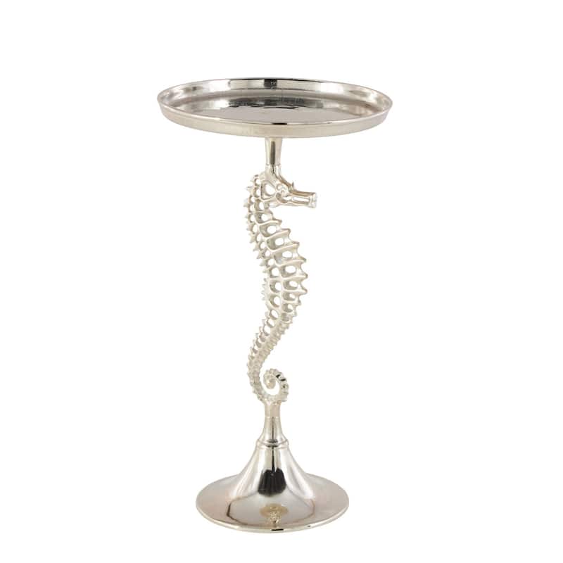 Aluminum Metal Sea Horse Pedestal Side End Accent Table with Tray Top - Silver or Gold - Roche River Decor - Silver - 27"H