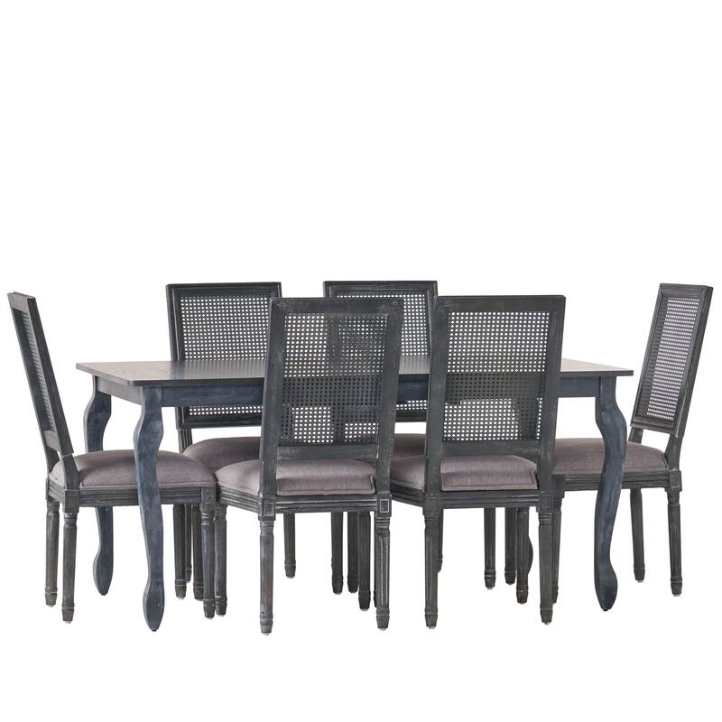 Regan Wood and Cane Upholstered Expandable 7 Piece Dining Set by Christopher Knight Home