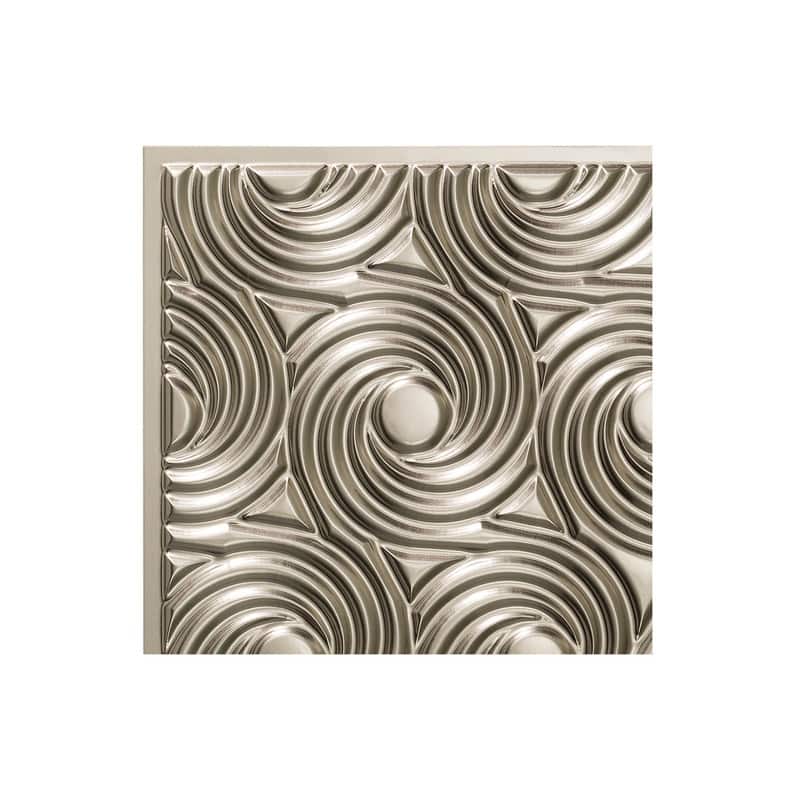 FASÄDE Cyclone Decorative Vinyl 2ft x 2ft Glue Up Ceiling Panel in Brushed Nickel (5 Pack) - 12in x 12in Sample - Brushed Nickel