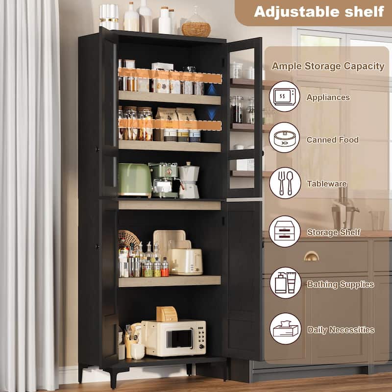 71" Tall Storage Cabinet, Kitchen Pantry Cabinet 5 Tier Bathroom Cabinet with 4 Doors Adjustable Shelves for Kitchen