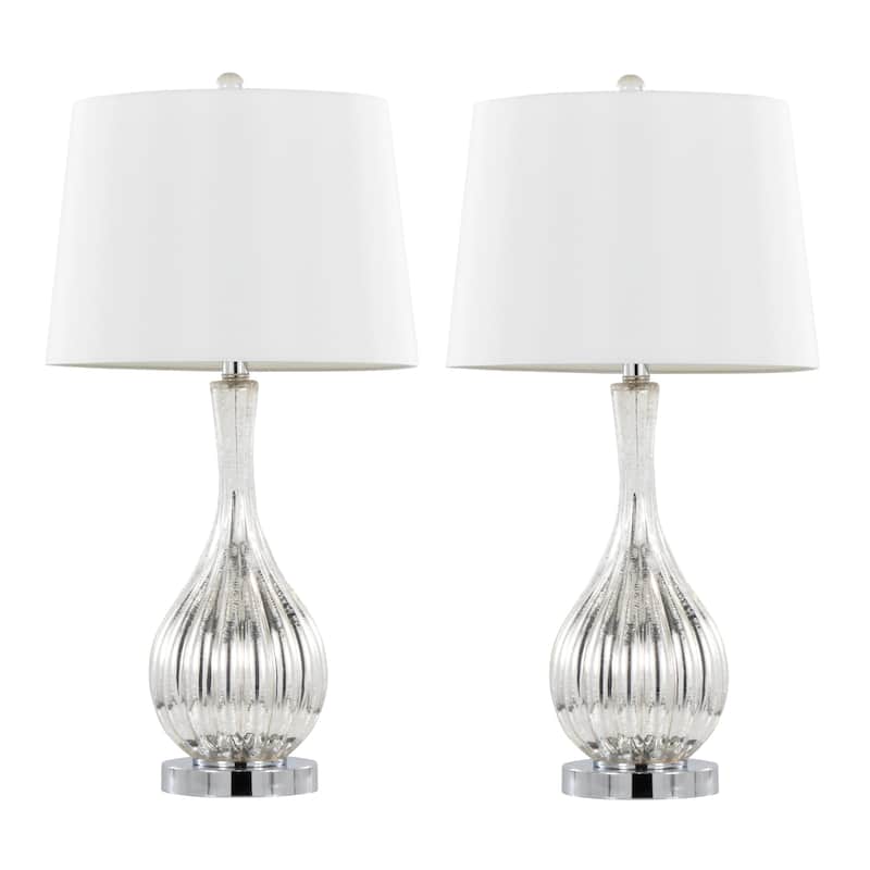 Jenny 27.25" Crackle Glass Table Lamp (Set of 2) - Silver Crackle Glass/Chrome Metal/White Linen