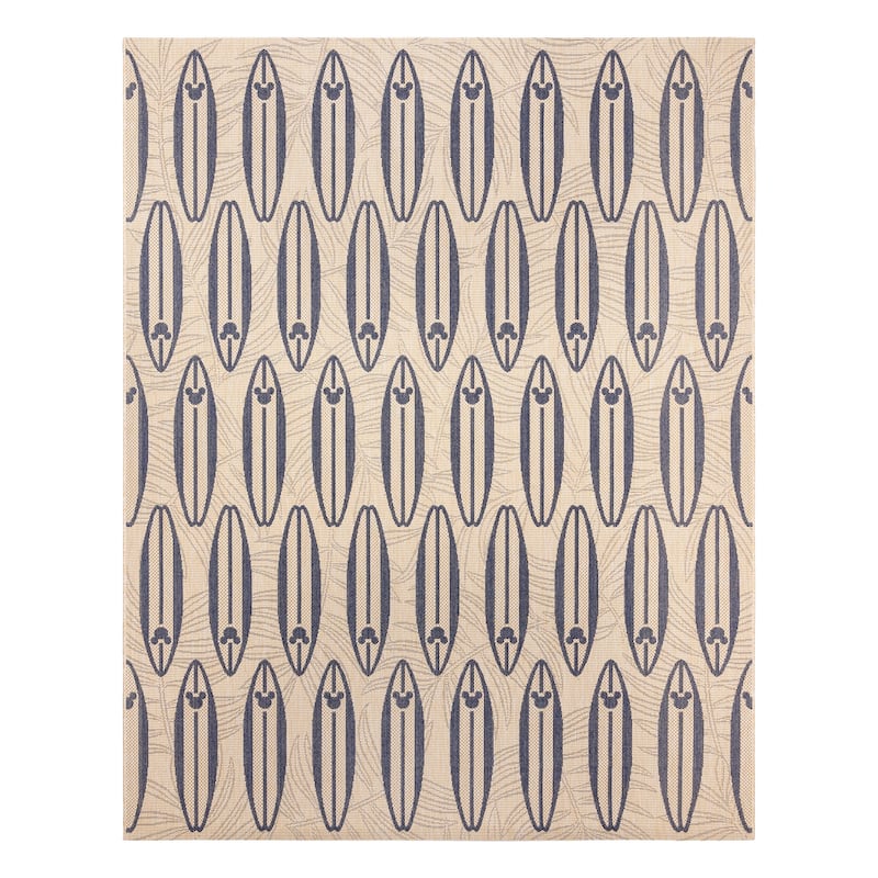Disney Licensed Mickey Mouse Indoor Outdoor Flatweave Area Rug Tropical Surfing Polypropylene Coastal Accent Rug - 5'3"x7" - Surfboard Navy Blue