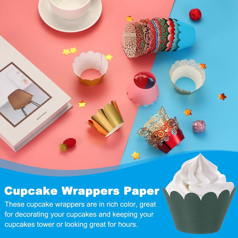 Cupcake Wrappers Paper, 50 Pack Baking Cups Standard Wave Decor, Navy Green - Navy Green