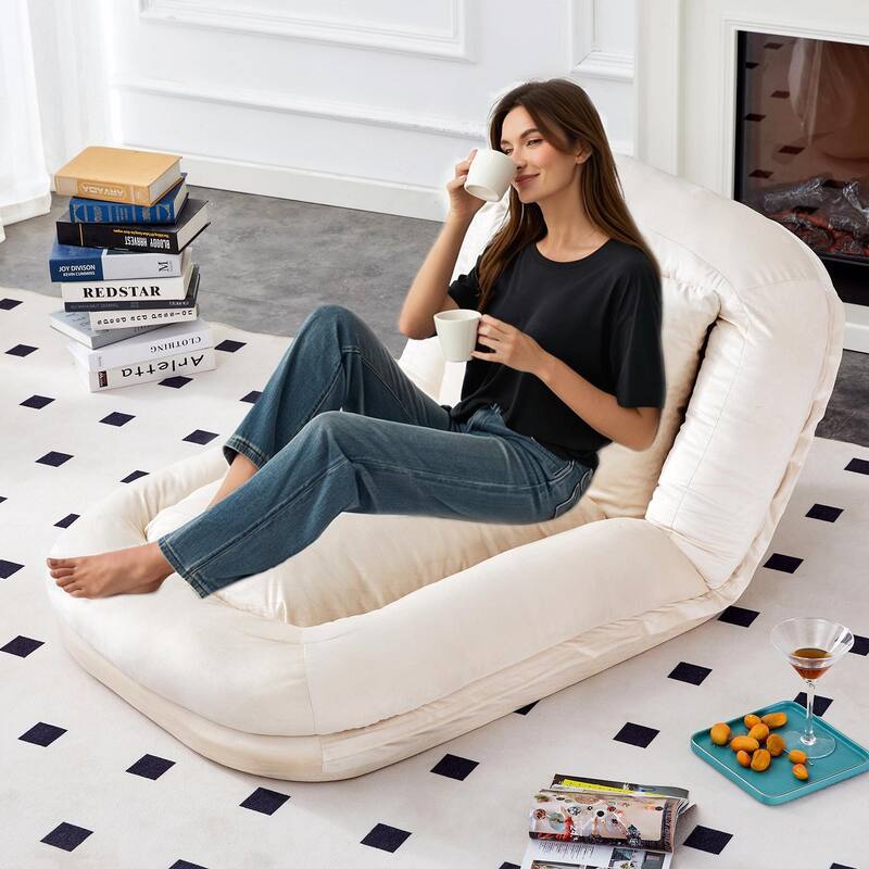 Folding Sofa Chair with 5 Adjustable Positions, Plush Floor Lounge Chair